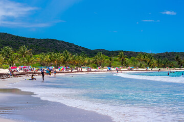 Fototapeta na wymiar caribbean sand beach and blue sky
