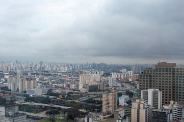 SAO PAULO, BRAZIL - JUNE 11, 2021: Skyline view of Sao Paulo in a cloudy day Including downtown Paulista Avenue buildings famous and historical places