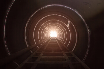 The tunnel big steel pipe has black shadow