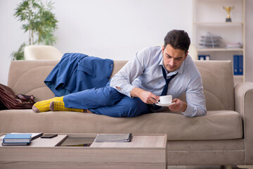 Young businessman employee waiting for business meeting