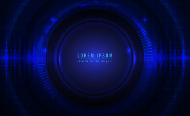 Abstract technology background with circle vibration and sound wave oscillating dark blue. Vector illustration.
