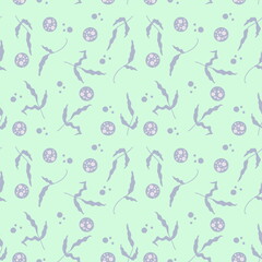 Hand drawn seamless pattern of marine seaweed and bubbles. Perfect for scrapbooking, textile and prints.