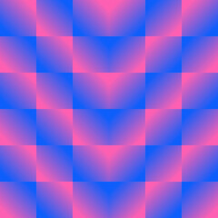 Seamless squares pattern with gradient fill from blue to pink for textile.