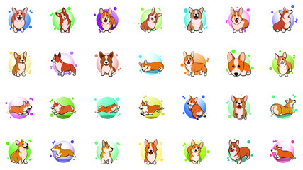 icon set of cute Cartoon Vector Illustration of a corgi puppy dog	