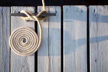 Detail of boat tie down on dock