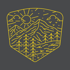 Nature adventure wild mountain line badge patch pin graphic illustration vector art t-shirt design