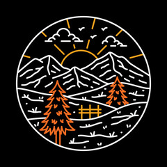 Camping nature adventure wild mountain line graphic illustration vector art t-shirt design