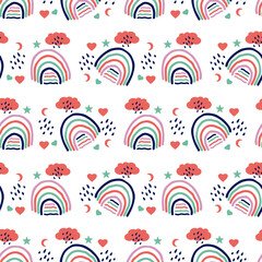 Hand drawn seamless pattern with rainbows