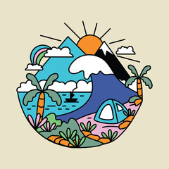 Obraz na płótnie Canvas Beach sea camping nature adventure surf great wave graphic illustration vector art t-shirt design