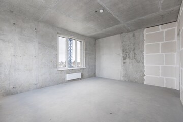 interior of the apartment without decoration in gray colors