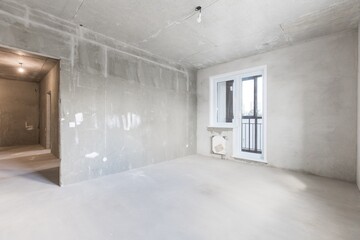 interior of the apartment without decoration in gray colors