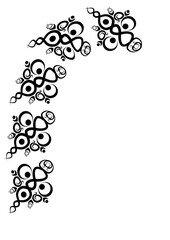 Frames of lace ethnic elements on the sheet of A4 format, surreal, black and white graphics