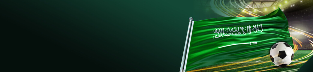 Saudi Arabia Flag with Football Soccer and large Gradient Single Flag