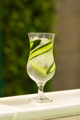 Close up to some drinks on a open bar