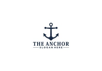 marine retro emblems logo with anchor in white background