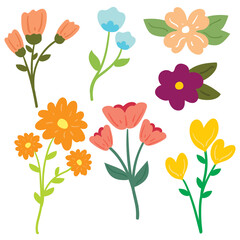 cute collection sticker set of cartoon flower and leaves for kids icon, chat sticker, logo