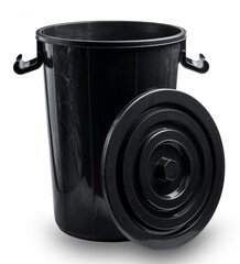 Black bucket with lid isolated on white background