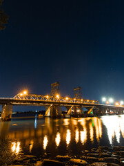 Fototapeta na wymiar Night view of Ryde Bridge with clear sky, Sydney, Australia.