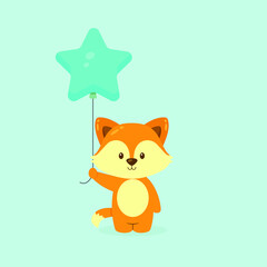 Cute Fox Holding Balloon Free Vector