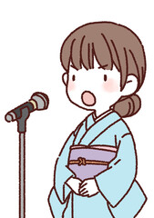 着物を着て詩吟をうたう女性