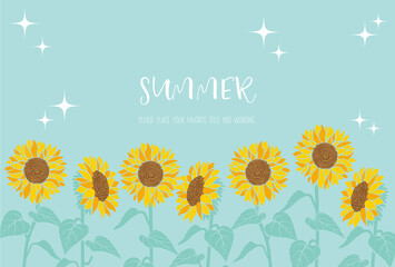 ひまわりのイラストの夏イメージのフレーム素材