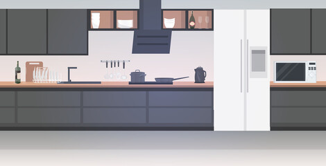 modern kitchen interior empty no people house room with furniture horizontal