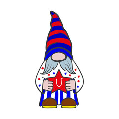 Vector illustration of the patriot dwarf of America in July for a festive design. America's Independence Day is July 4. Isolated on a white background.