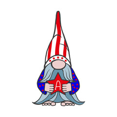 Vector illustration of the patriot dwarf of America in July for a festive design. America's Independence Day is July 4. Isolated on a white background.