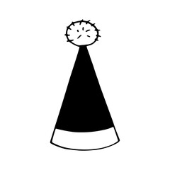 party hat with stripes. hand drawn doodle style. vector, minimalism, monochrome. festive funny.