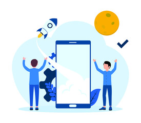 Startup Business Go to the moon in flat design