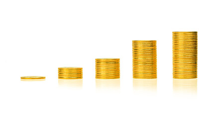Adding a chart, Thai baht graph pattern gold, minimum showing investment growth, money left to right, from lowest to highest, isolated on white background.