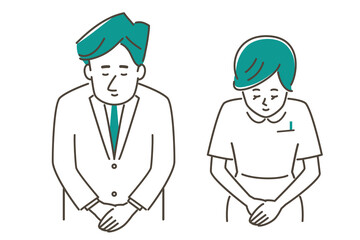 おじぎする医者と看護師のイラスト素材　マクスなし