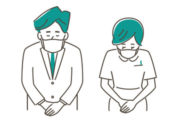 おじぎする医者と看護師のイラスト素材 マスクあり