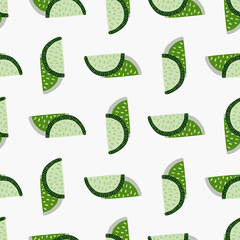 Summer food seamless pattern with abstract green citrus slice shapes. Isolated fresh food elements.