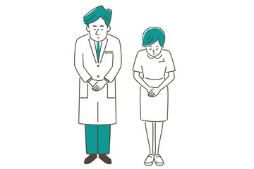 おじぎする医者と看護師のイラスト素材　全身