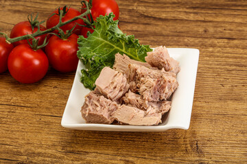 Canned tuna fillet in the bowl