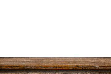 Empty wood table on isolate white background and display montage with copy space for product.