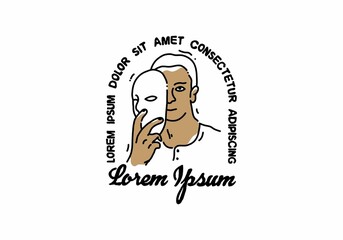 Illustration drawing of man holding a mask