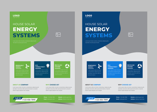 Green Energy Flyer Design. Solar Energy Leaflet Template. Go Green Save Energy Poster Flyer Design