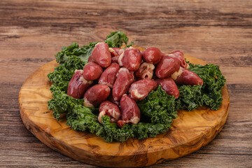 Raw chicken hearts for cooking