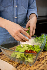 cooking summer salad cucumber and tomatoes