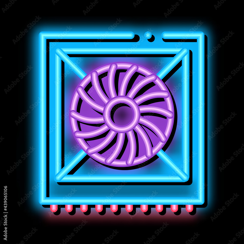 Poster system fan computer component neon light sign vector. glowing bright icon system fan computer compon