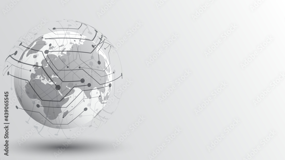 Wall mural global network connection world map abstract technology background global business innovation concep