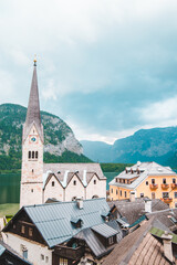 Obraz premium bell tower close up hallstatt austria