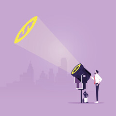 Financial help needed concept, Businessman with flashlight and dollar sign, financial help to keep business, Financial Crisis 