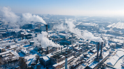 Fototapeta premium aerial view of factory pipes pollution problems