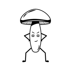 mushroom character vector illustration. black and white. line concept icon. good for logos, icons, mascots and symbols