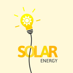 Solar energy, electricity and power source concept with light bulb and shiny sun symbol inside