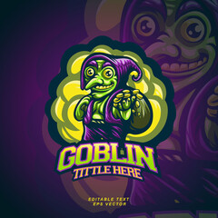 mascot goblin vector logo illustration - obrazy, fototapety, plakaty