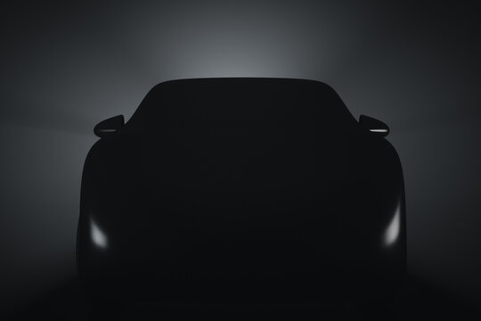 Silhouette of an unrecognizable car prototype. Front view. Automotive